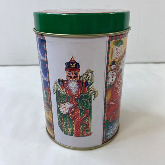 Set Of 2 Vintage Christmas Santa Claus Carousel Window Tin Canisters With Lids - Picture 8 of 16